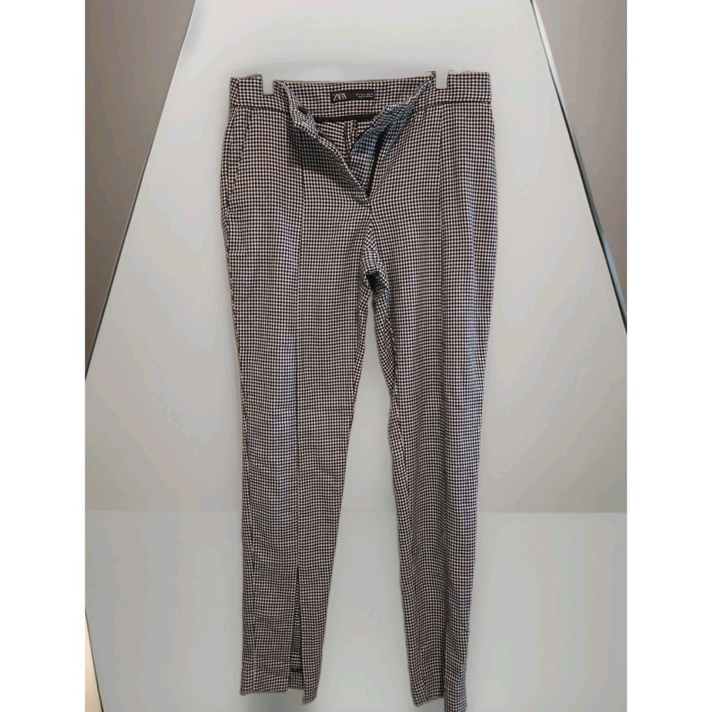 NEW Zara Woman Gray Tweed Houndstooth Tapered Plaid Straight Leg Dress Pants S